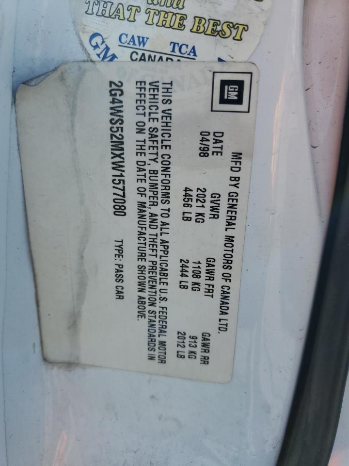 1998 Buick Century Custom VIN: 2G4WS52MXW1577080 Lot: 90104365