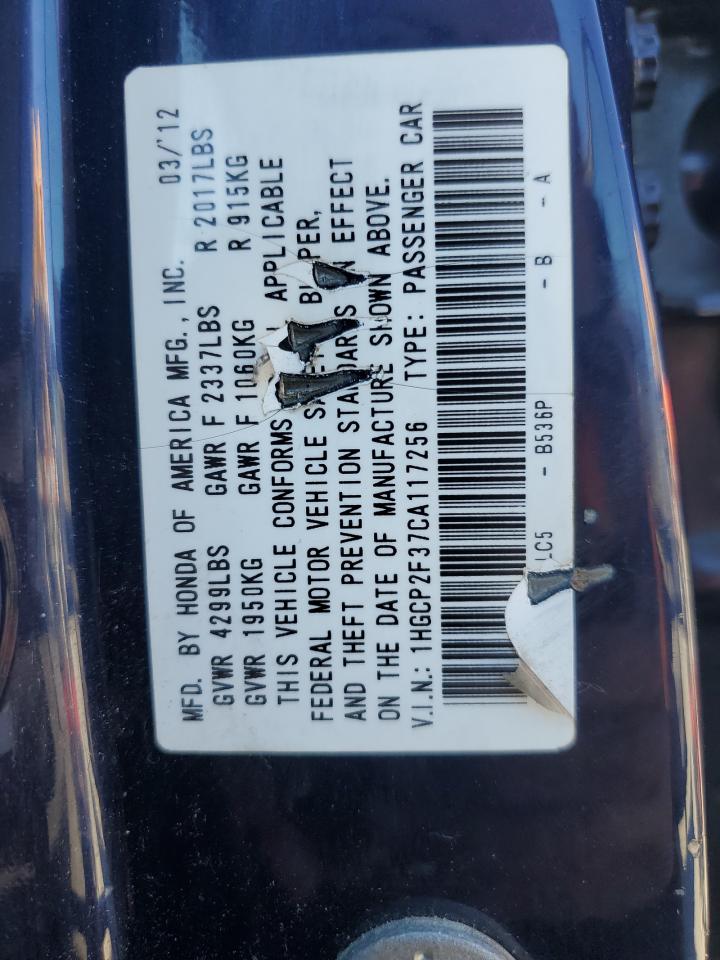 2012 Honda Accord Lx VIN: 1HGCP2F37CA117256 Lot: 82201875