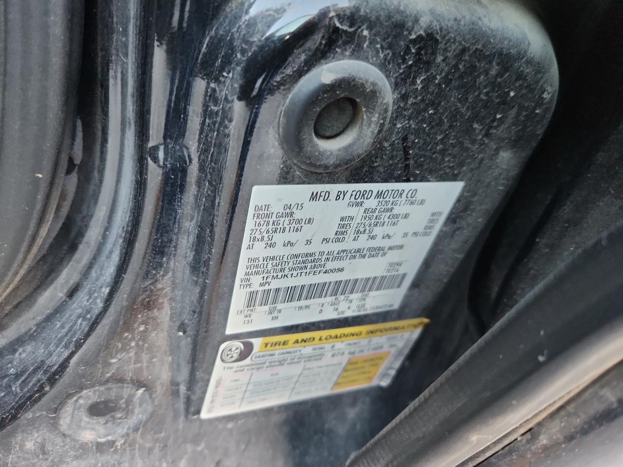 2015 Ford Expedition El Xlt VIN: 1FMJK1JT1FEF40056 Lot: 71883005