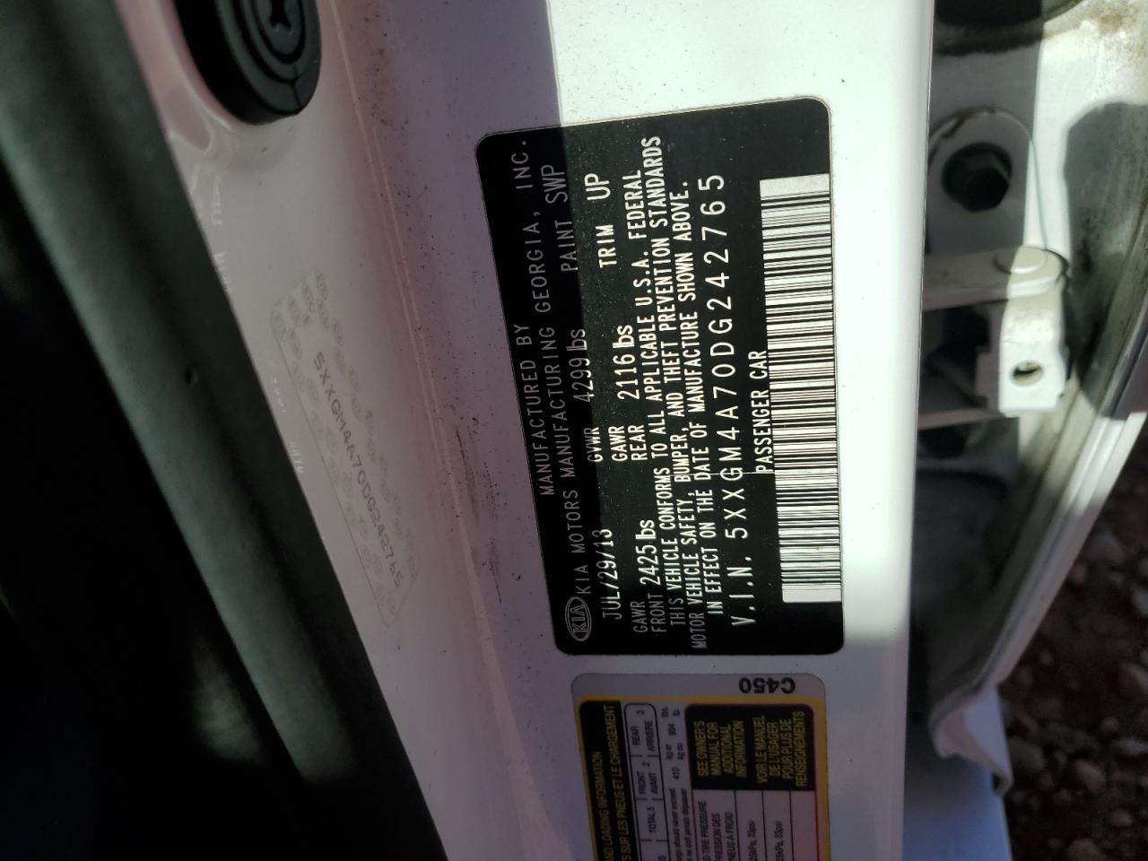 2013 Kia Optima Lx VIN: 5XXGM4A70DG242765 Lot: 85590145