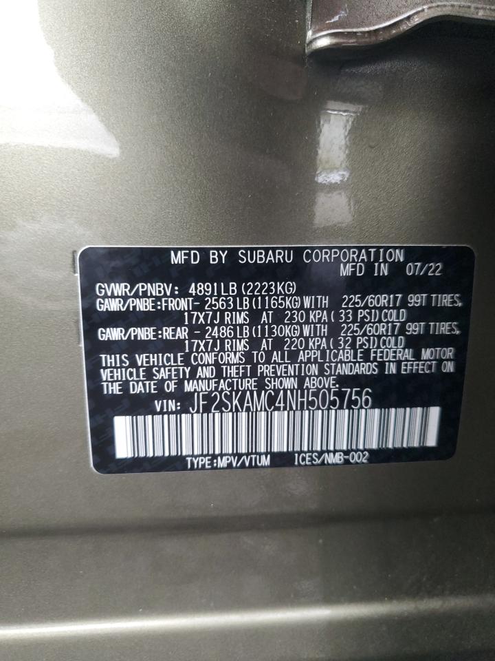 2022 Subaru Forester Wilderness VIN: JF2SKAMC4NH505756 Lot: 84233495