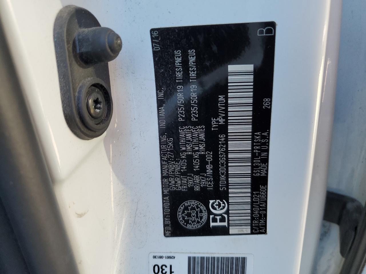 2016 Toyota Sienna Se VIN: 5TDXK3DC3GS762146 Lot: 84896105