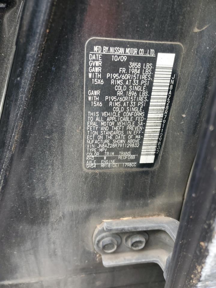 2009 Nissan Cube Base VIN: JN8AZ28R79T129832 Lot: 90256885