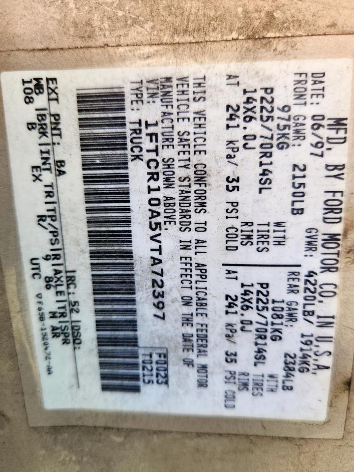 1997 Ford Ranger VIN: 1FTCR10A5VTA72397 Lot: 87486515