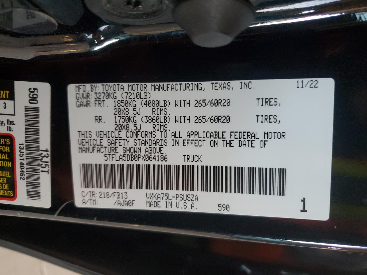 2023 Toyota Tundra Crewmax Sr VIN: 5TFLA5DB0PX064186 Lot: 90465975