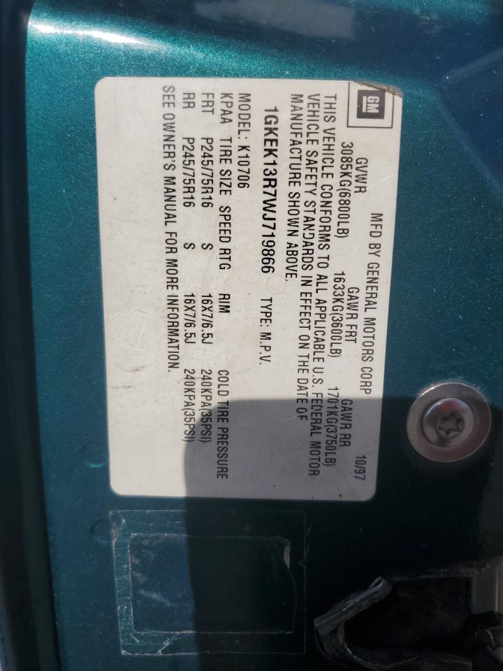 1998 GMC Yukon VIN: 1GKEK13R7WJ719866 Lot: 86484335