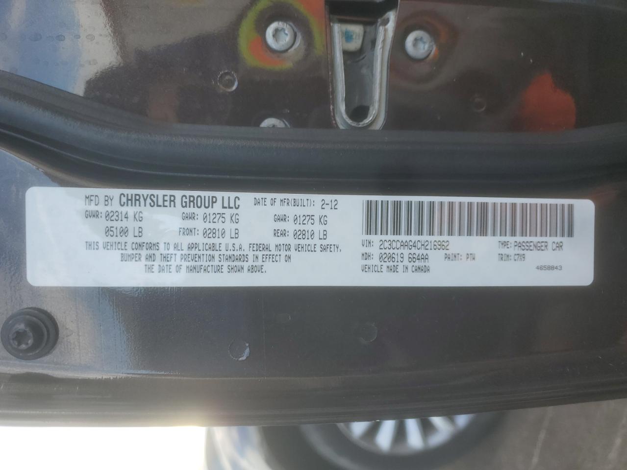 2012 Chrysler 300 VIN: 2C3CCAAG4CH216962 Lot: 86149005