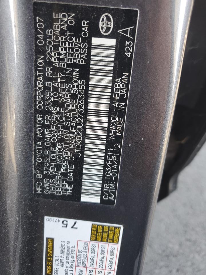 2007 Toyota Prius VIN: JTDKB20U273263455 Lot: 90120685