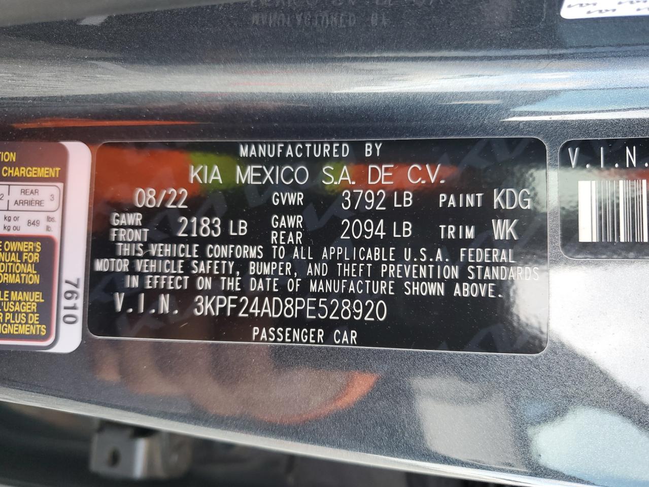 2023 Kia Forte Lx VIN: 3KPF24AD8PE528920 Lot: 85703345