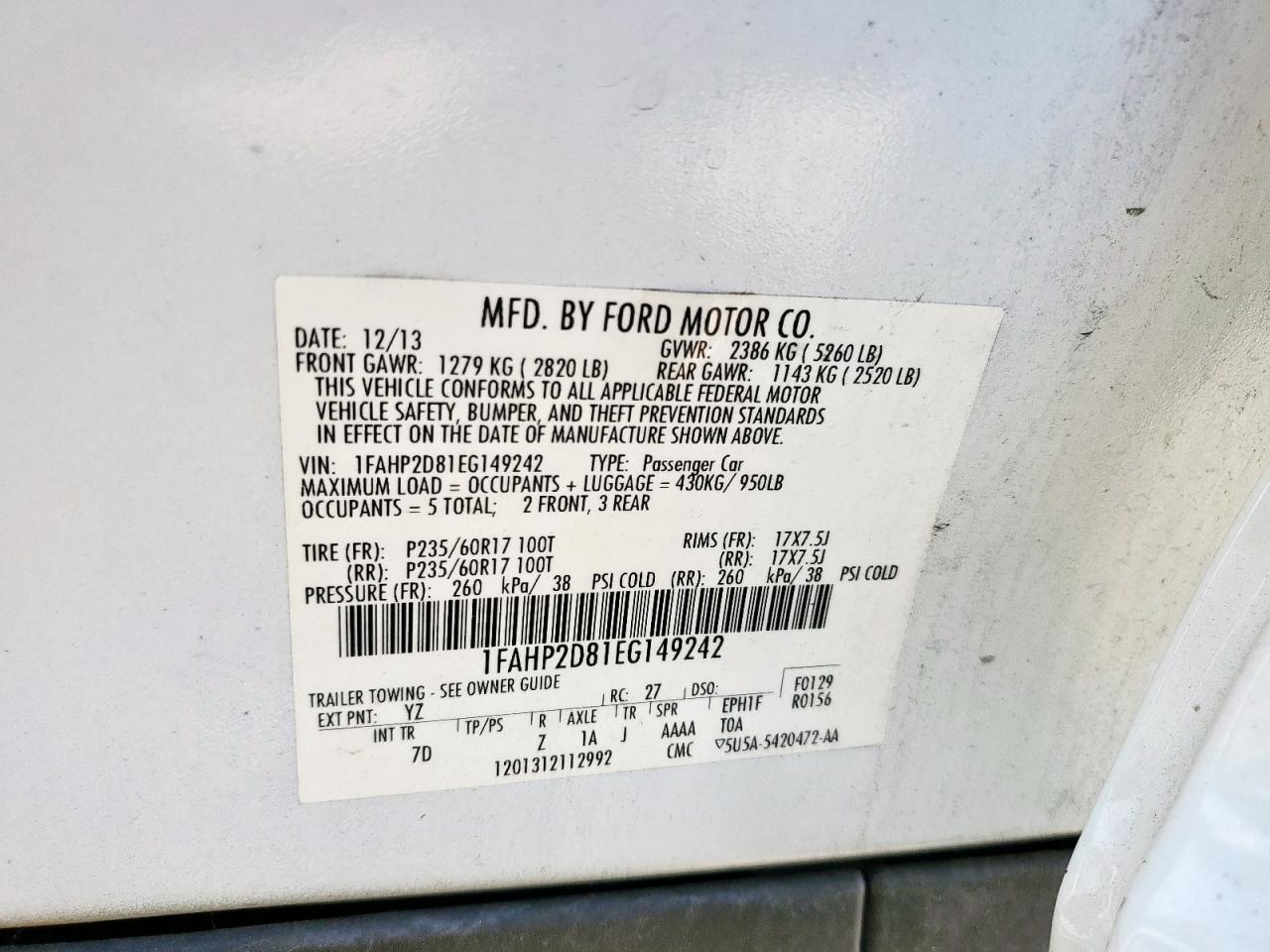 2014 Ford Taurus Se VIN: 1FAHP2D81EG149242 Lot: 82251505