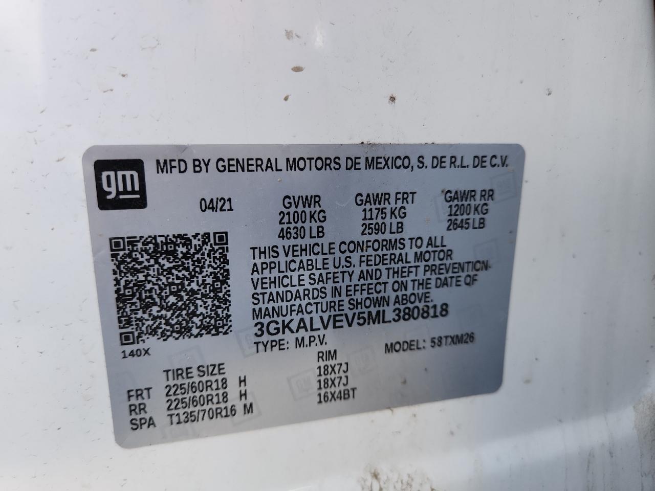 2021 GMC Terrain Slt VIN: 3GKALVEV5ML380818 Lot: 87247245