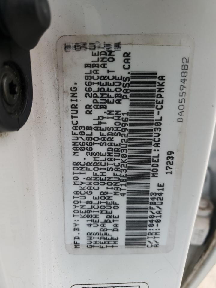 2003 Toyota Camry Le VIN: 4T1BE32K03U229961 Lot: 84461545