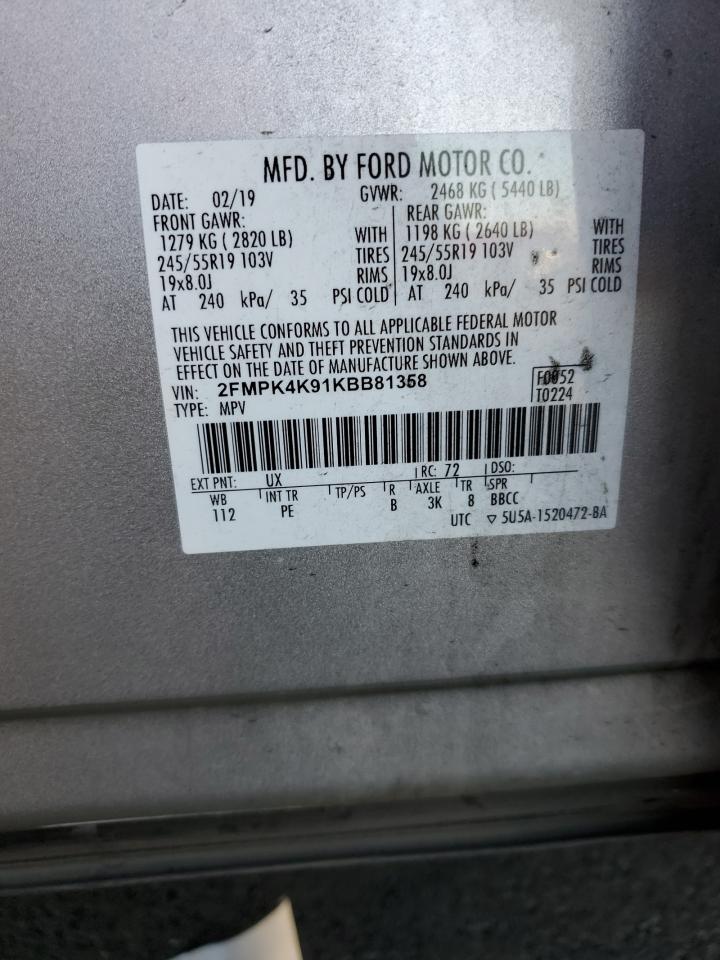 2019 Ford Edge Titanium VIN: 2FMPK4K91KBB81358 Lot: 89680675