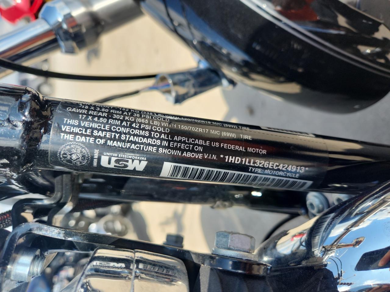 2014 Harley-Davidson Xl1200 T VIN: 1HD1LL326EC424913 Lot: 90267255