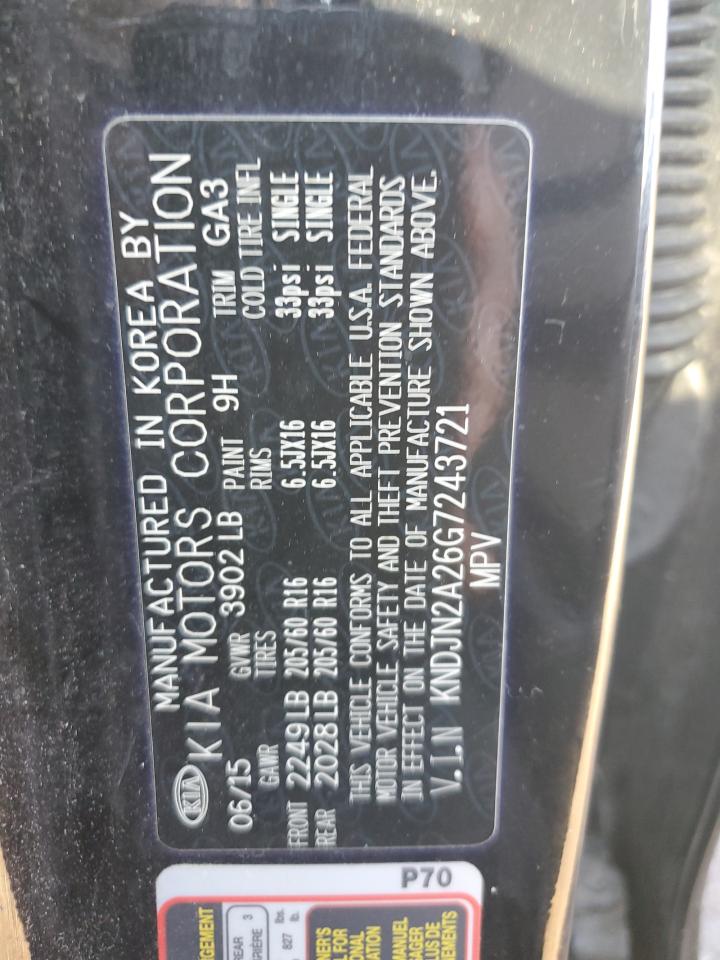 2016 Kia Soul VIN: KNDJN2A26G7243721 Lot: 85721655