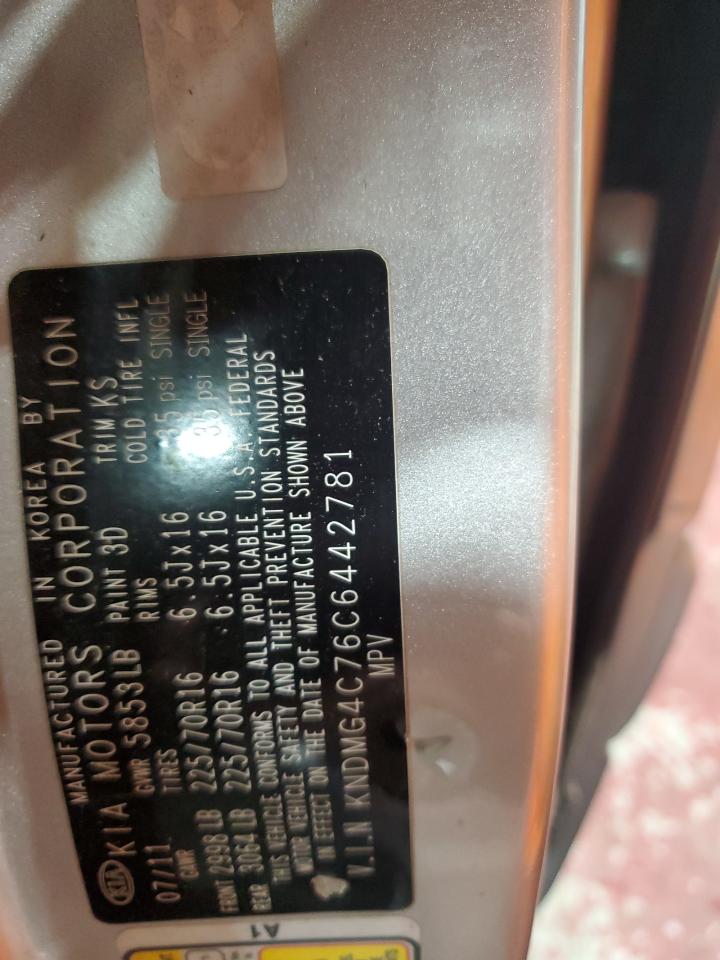 2012 Kia Sedona Lx VIN: KNDMG4C76C6442781 Lot: 86072035