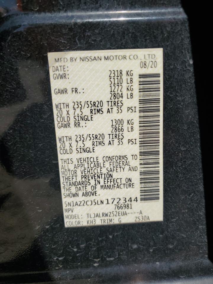 2020 Nissan Murano Sl VIN: 5N1AZ2CJ5LN172344 Lot: 86844035