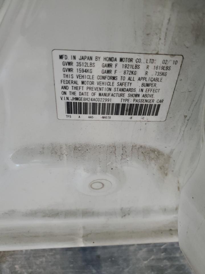 2010 Honda Fit VIN: JHMGE8H24AC022991 Lot: 90573465