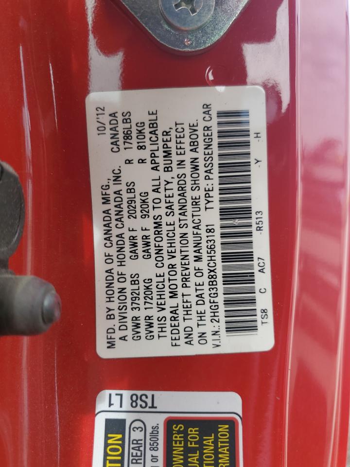 2012 Honda Civic Ex VIN: 2HGFG3B8XCH563181 Lot: 82417265