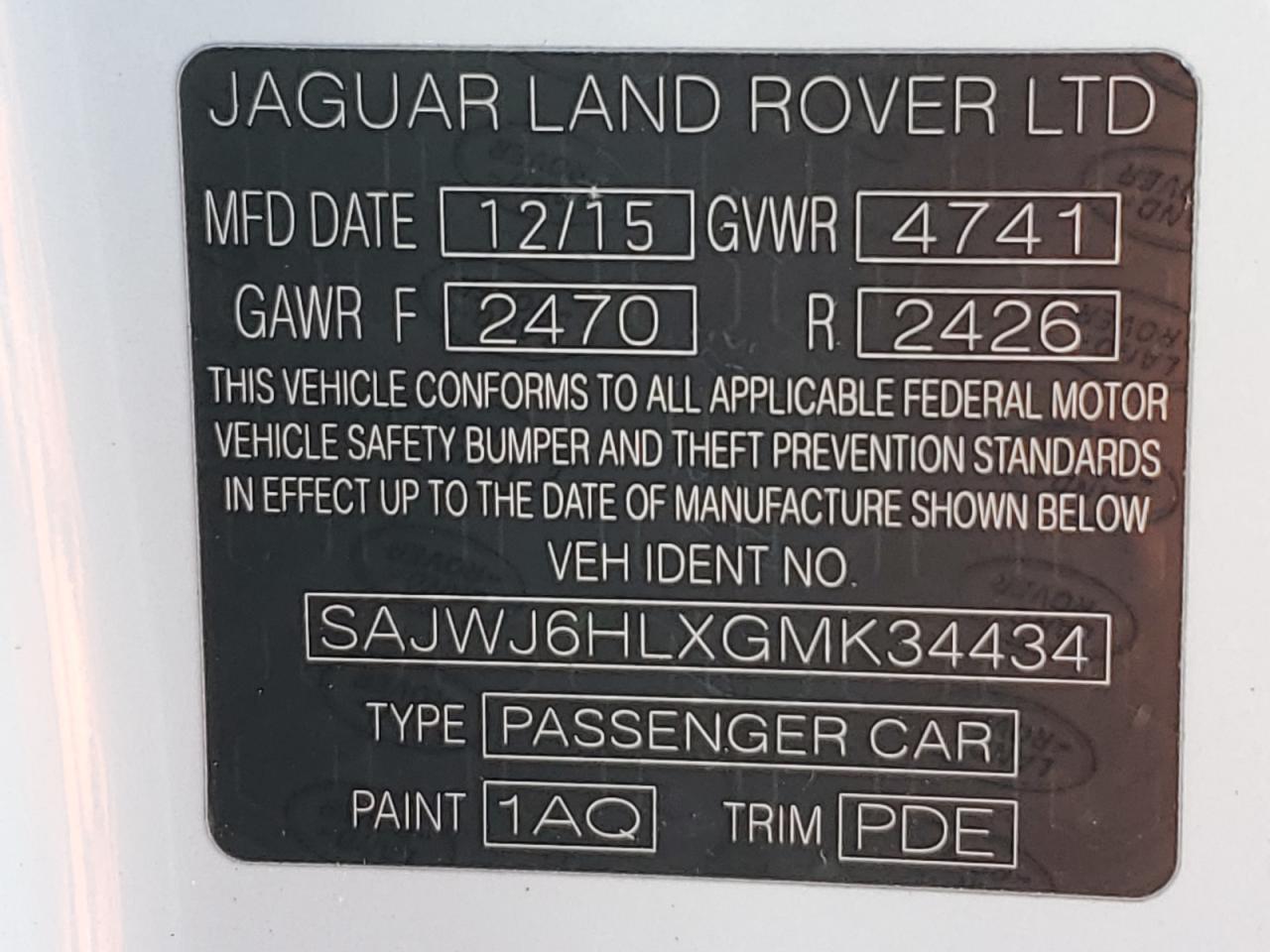 2016 Jaguar F-Type R VIN: SAJWJ6HLXGMK34434 Lot: 85159545