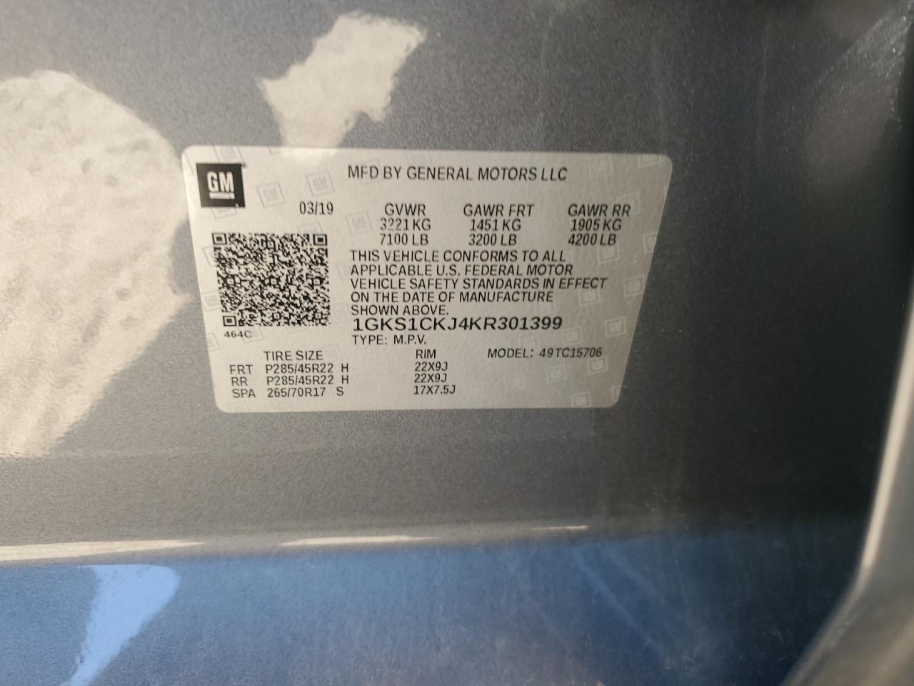 2019 GMC Yukon Denali VIN: 1GKS1CKJ4KR301399 Lot: 90702895