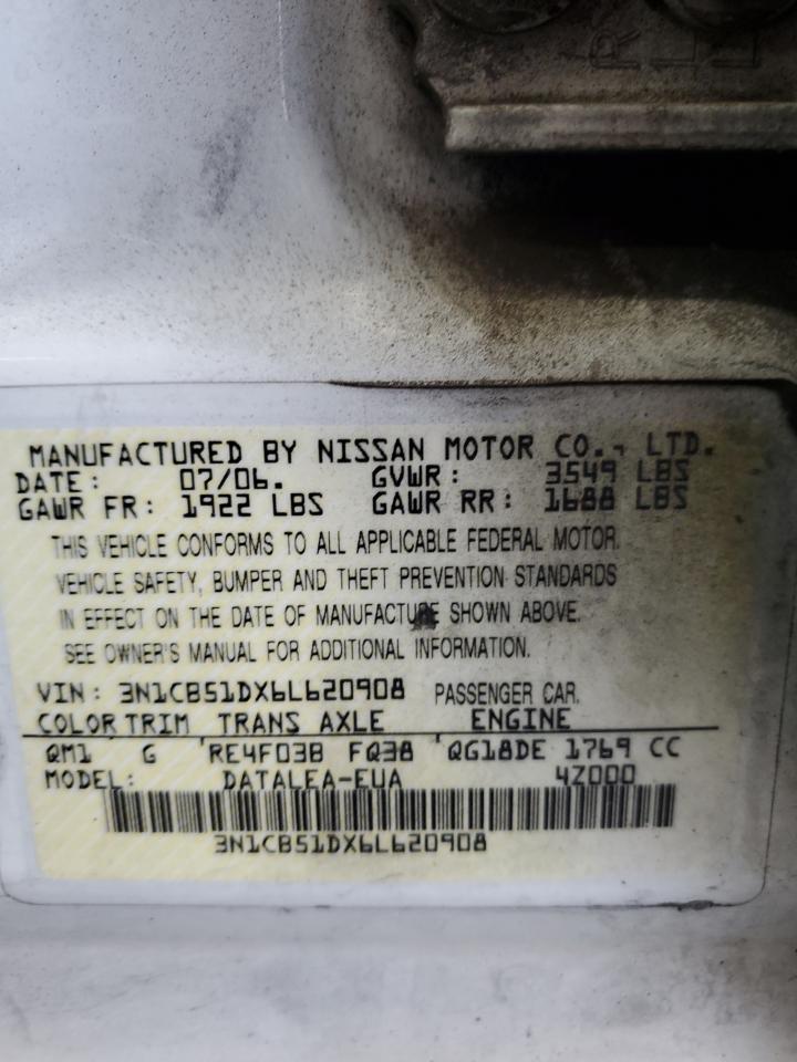 2006 Nissan Sentra 1.8 VIN: 3N1CB51DX6L620908 Lot: 82306905