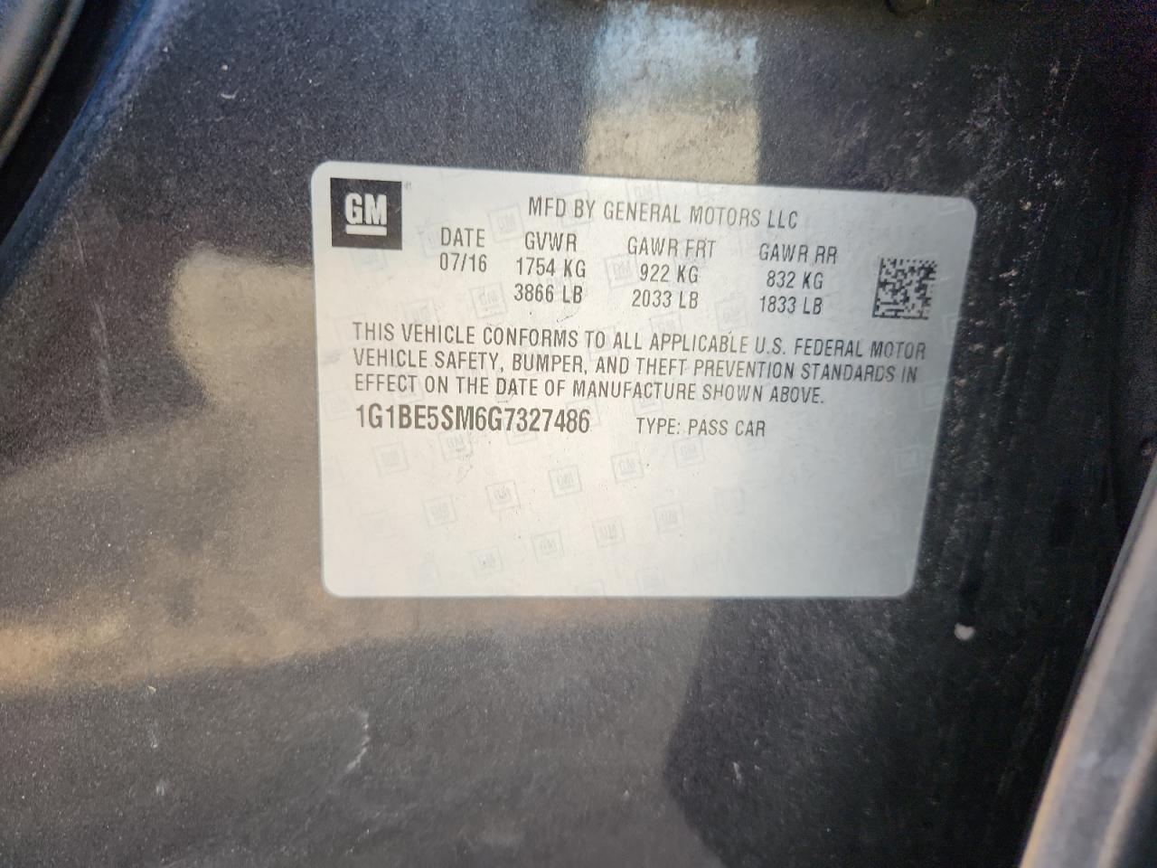 2016 Chevrolet Cruze Lt VIN: 1G1BE5SM6G7327486 Lot: 81985715