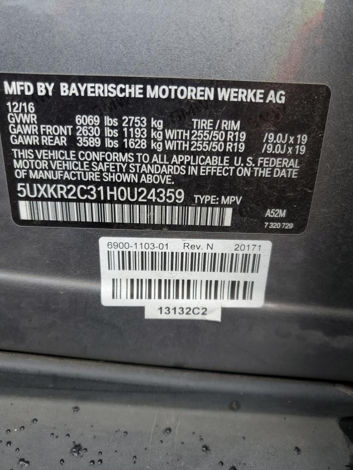 2017 BMW X5 Sdrive35I VIN: 5UXKR2C31H0U24359 Lot: 85562565