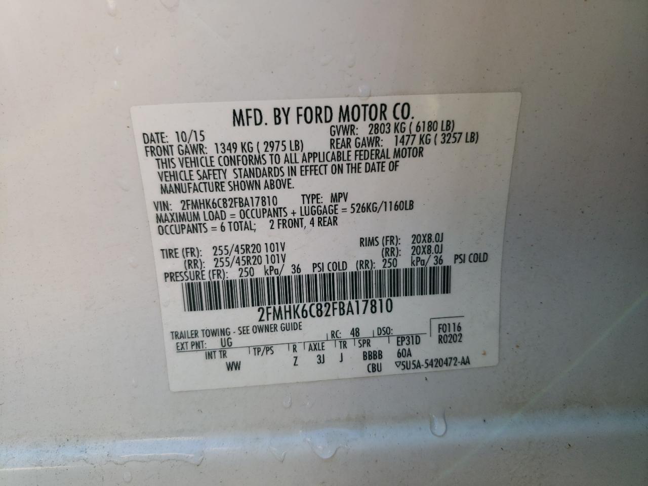 2015 Ford Flex Sel VIN: 2FMHK6C82FBA17810 Lot: 90704005