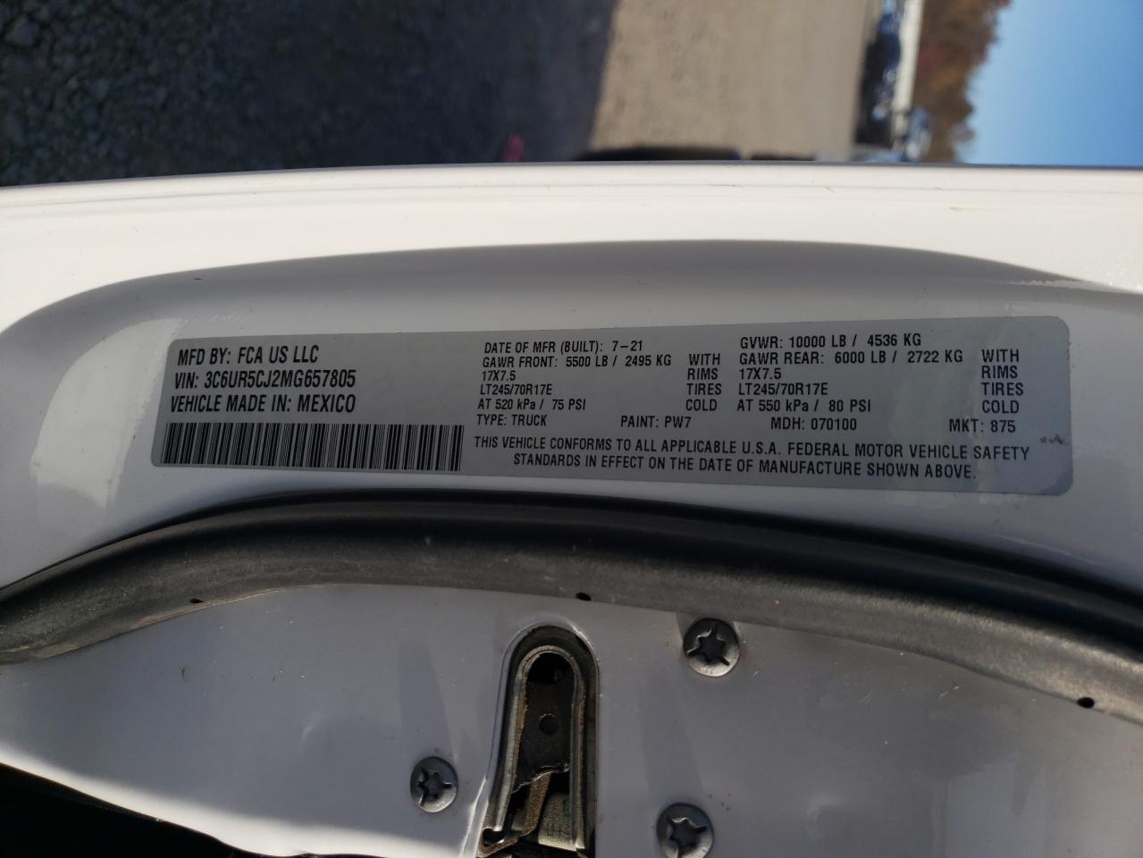 2021 Ram 2500 Tradesman VIN: 3C6UR5CJ2MG657805 Lot: 85207575