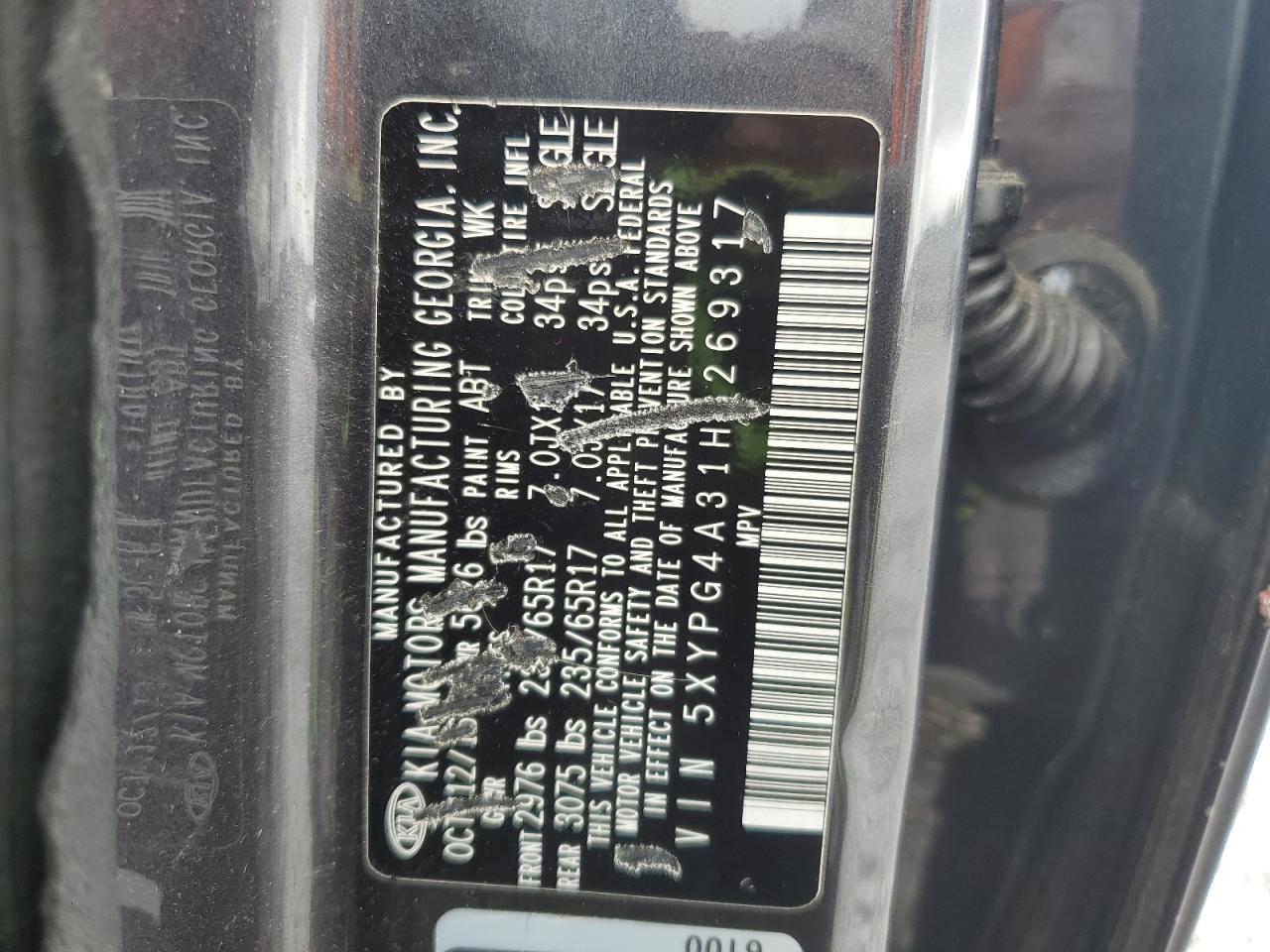 2017 Kia Sorento Lx VIN: 5XYPG4A31HG269317 Lot: 85314585