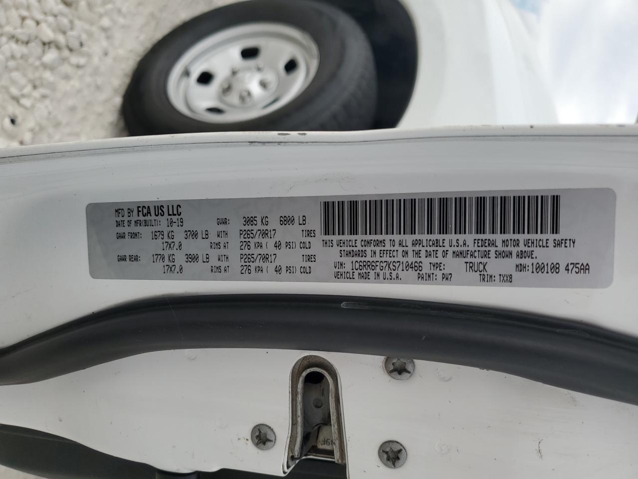 2019 Ram 1500 Classic Tradesman VIN: 1C6RR6FG7KS710466 Lot: 87183995