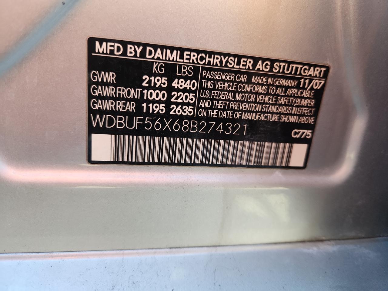 2008 Mercedes-Benz E 350 VIN: WDBUF56X68B274321 Lot: 82638775
