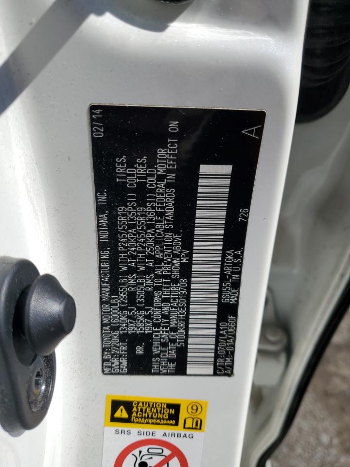 2014 Toyota Highlander Limited VIN: 5TDDKRFH3ES019708 Lot: 82351965