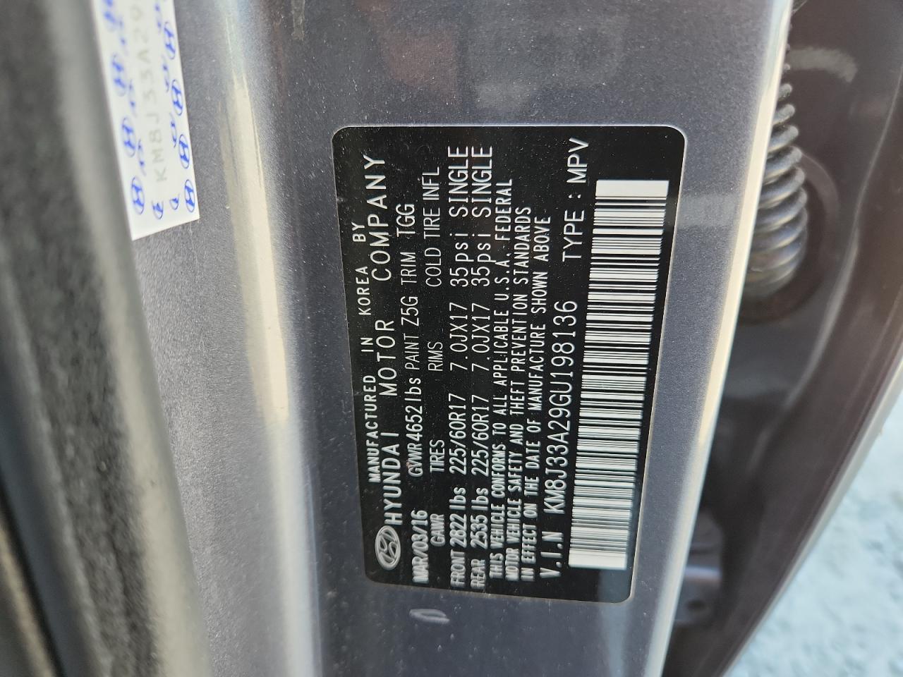 2016 Hyundai Tucson Limited VIN: KM8J33A29GU198136 Lot: 86891835