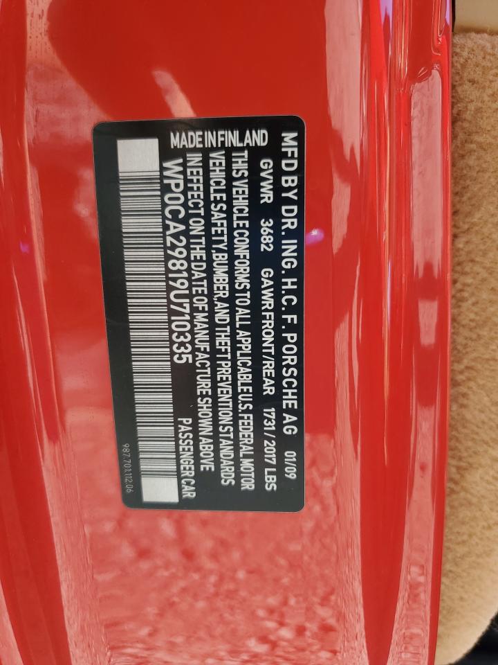 2009 Porsche Boxster VIN: WP0CA29819U710335 Lot: 86625195