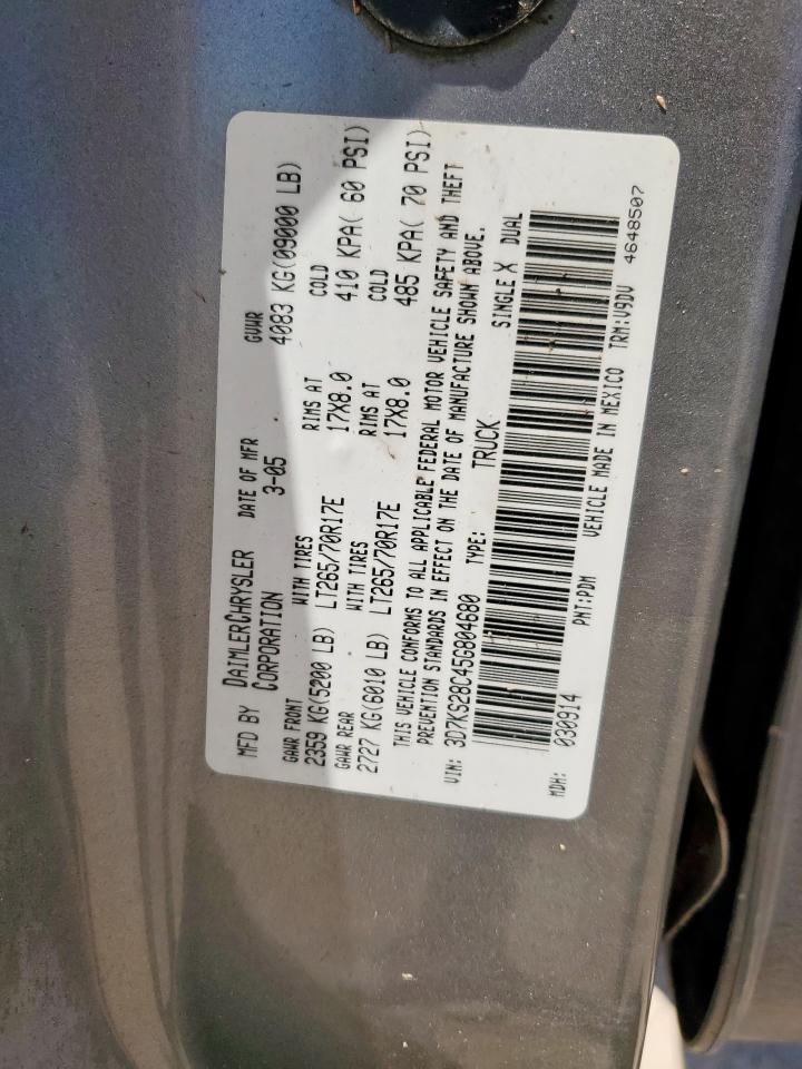 2005 Dodge Ram 2500 St VIN: 3D7KS28C45G804680 Lot: 85942565