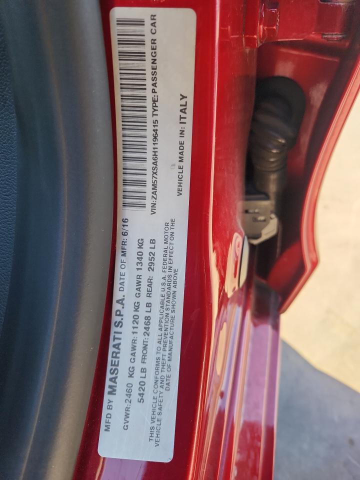 2017 Maserati Ghibli VIN: ZAM57XSA6H1196415 Lot: 89546295