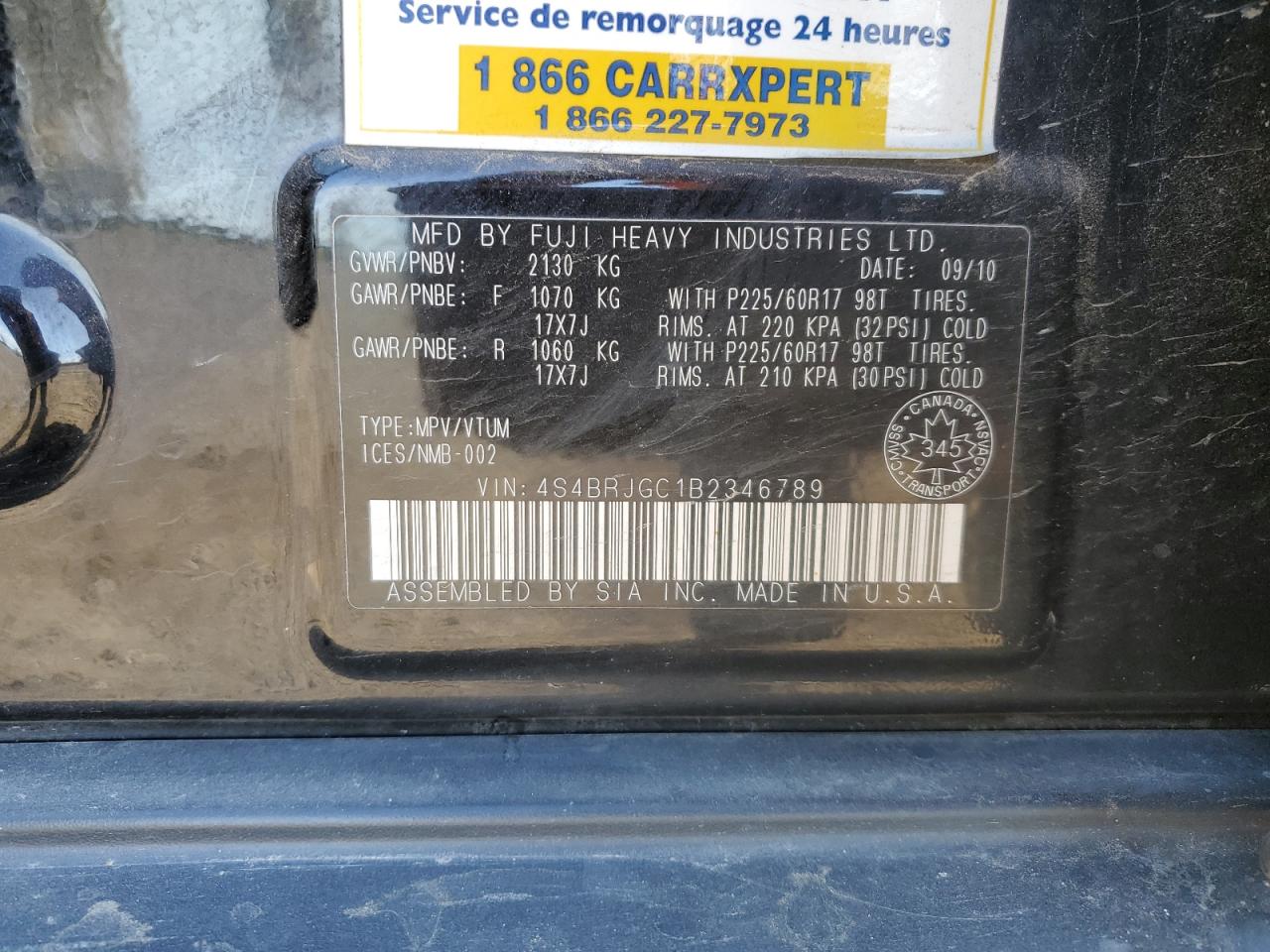 2011 Subaru Outback 3.6R Premium VIN: 4S4BRJGC1B2346789 Lot: 80217475