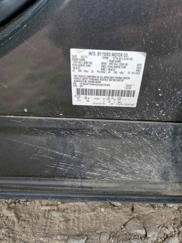 2016 Ford Explorer Xlt VIN: 1FM5K7D83GGA07045 Lot: 85135685