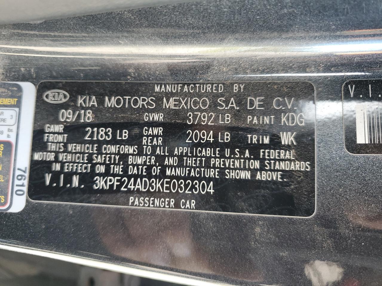 2019 Kia Forte Fe VIN: 3KPF24AD3KE032304 Lot: 82550435