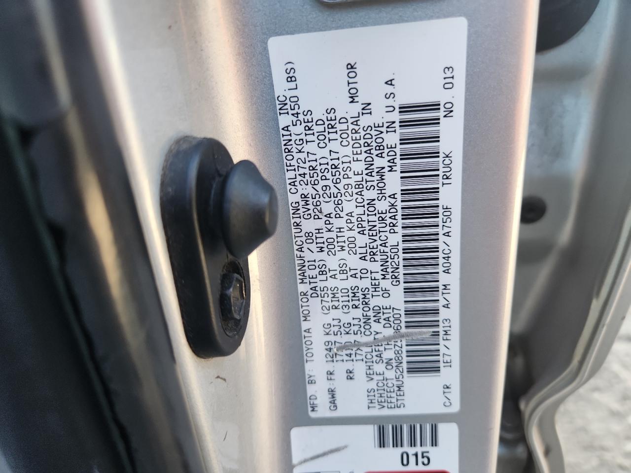 2008 Toyota Tacoma Double Cab Long Bed VIN: 5TEMU52N88Z536007 Lot: 82377475