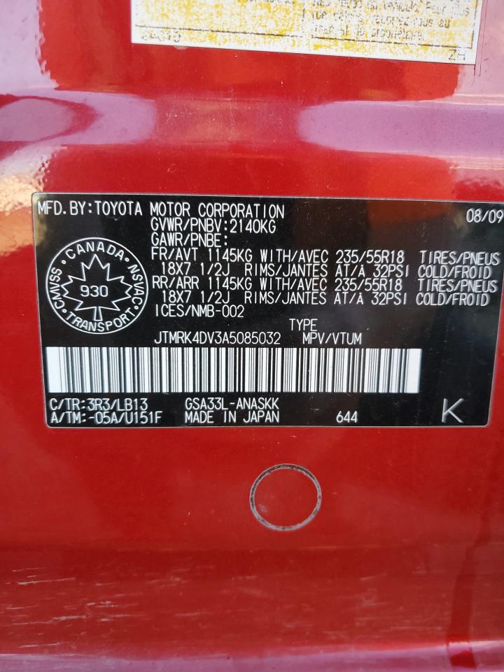 2010 Toyota Rav4 Sport VIN: JTMRK4DV3A5085032 Lot: 85296665