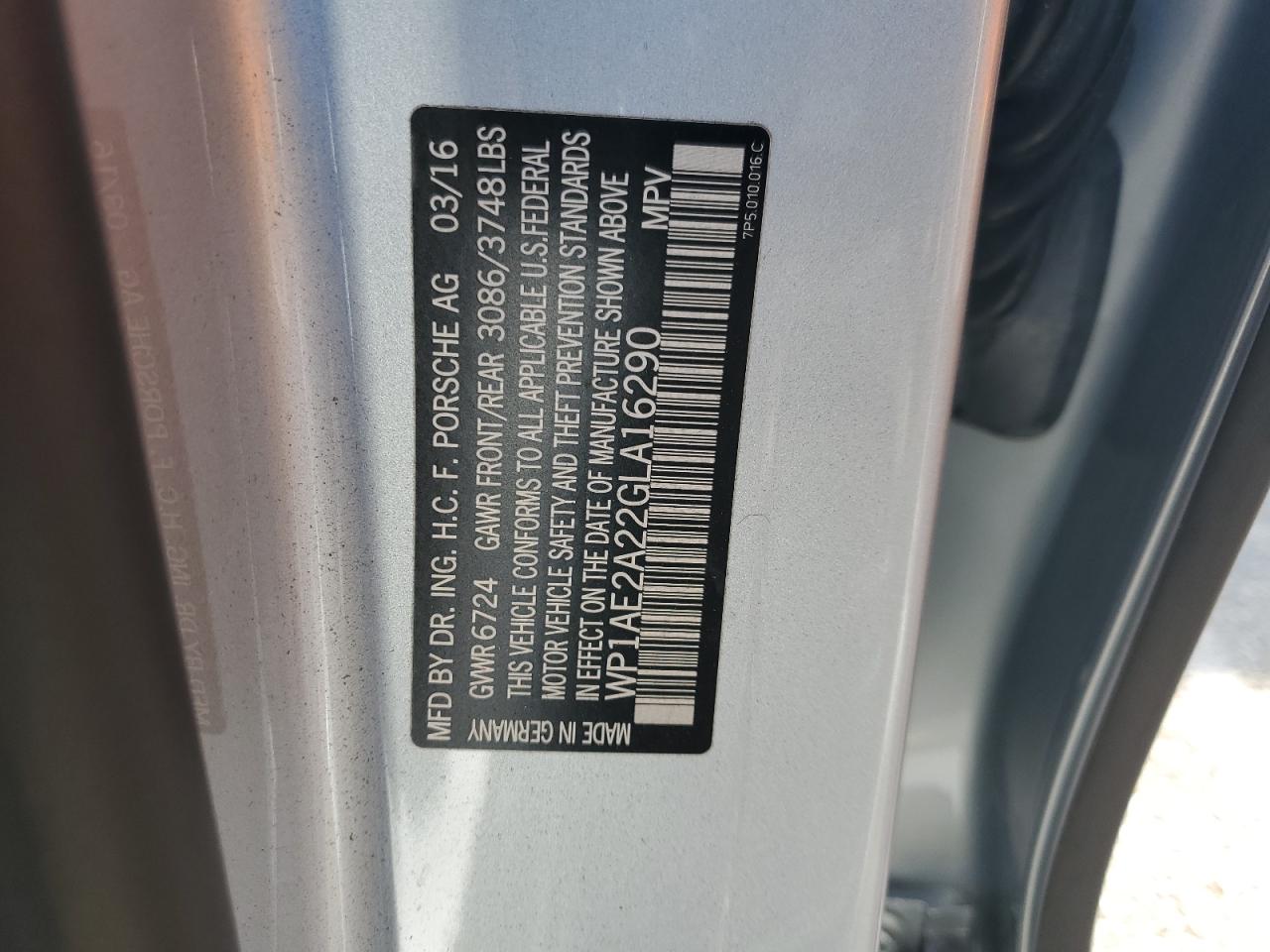 2016 Porsche Cayenne Se Hybrid VIN: WP1AE2A22GLA16290 Lot: 86316025