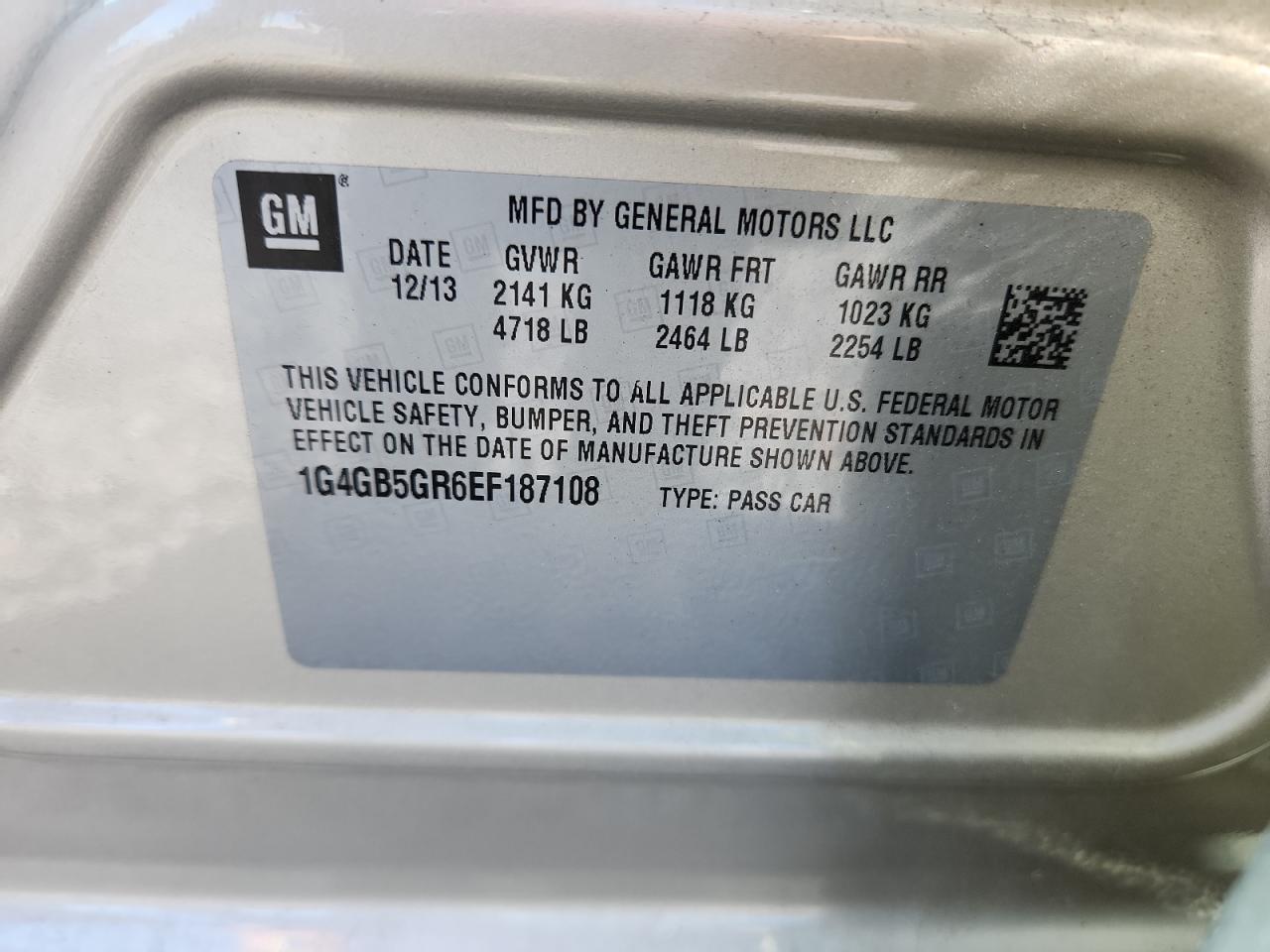 2014 Buick Lacrosse VIN: 1G4GB5GR6EF187108 Lot: 87463195