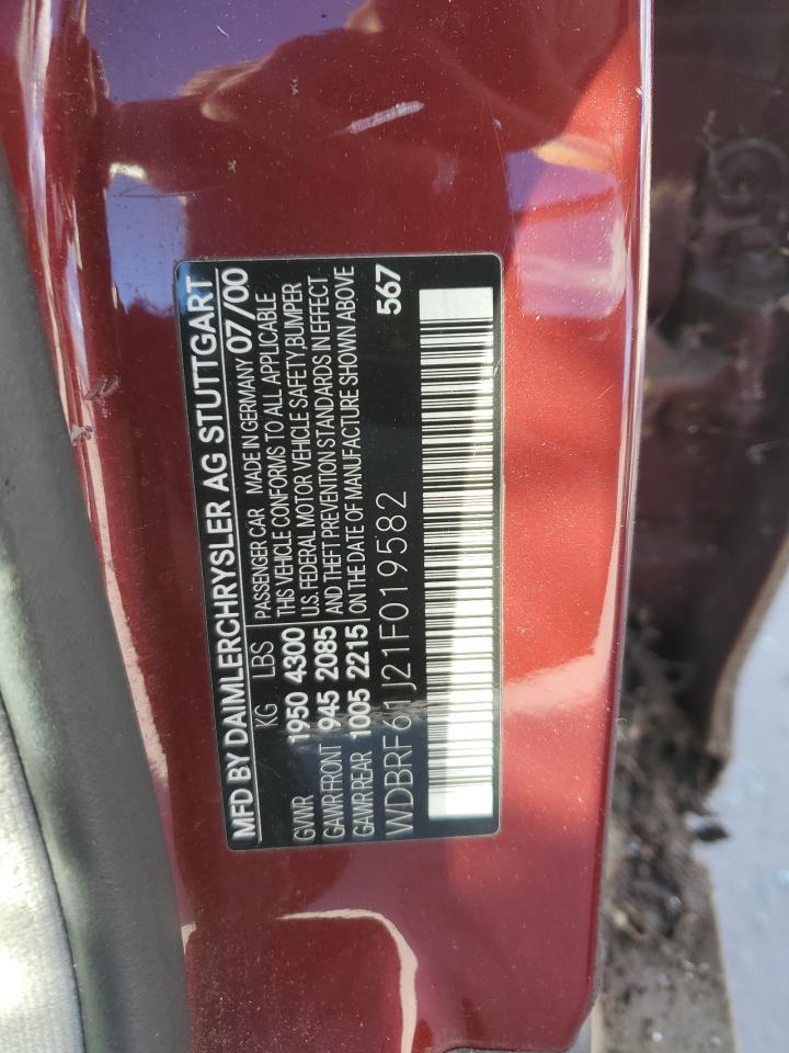 2001 Mercedes-Benz C 240 VIN: WDBRF61J21F019582 Lot: 89659965