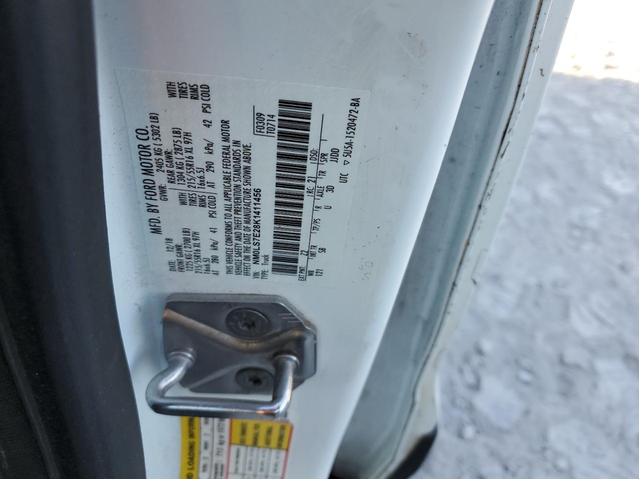 2019 Ford Transit Connect Utility / Service Van VIN: NM0LS7E28K1411456 Lot: 87225235