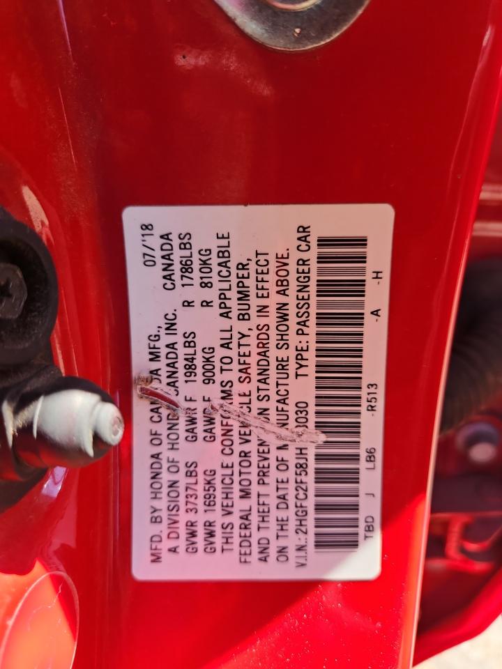 2018 Honda Civic Lx VIN: 2HGFC2F58JH583030 Lot: 81992485