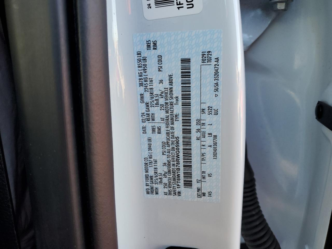 2024 Ford F150 Lightning Pro VIN: 1FT6W1B78RWG05905 Lot: 82747715