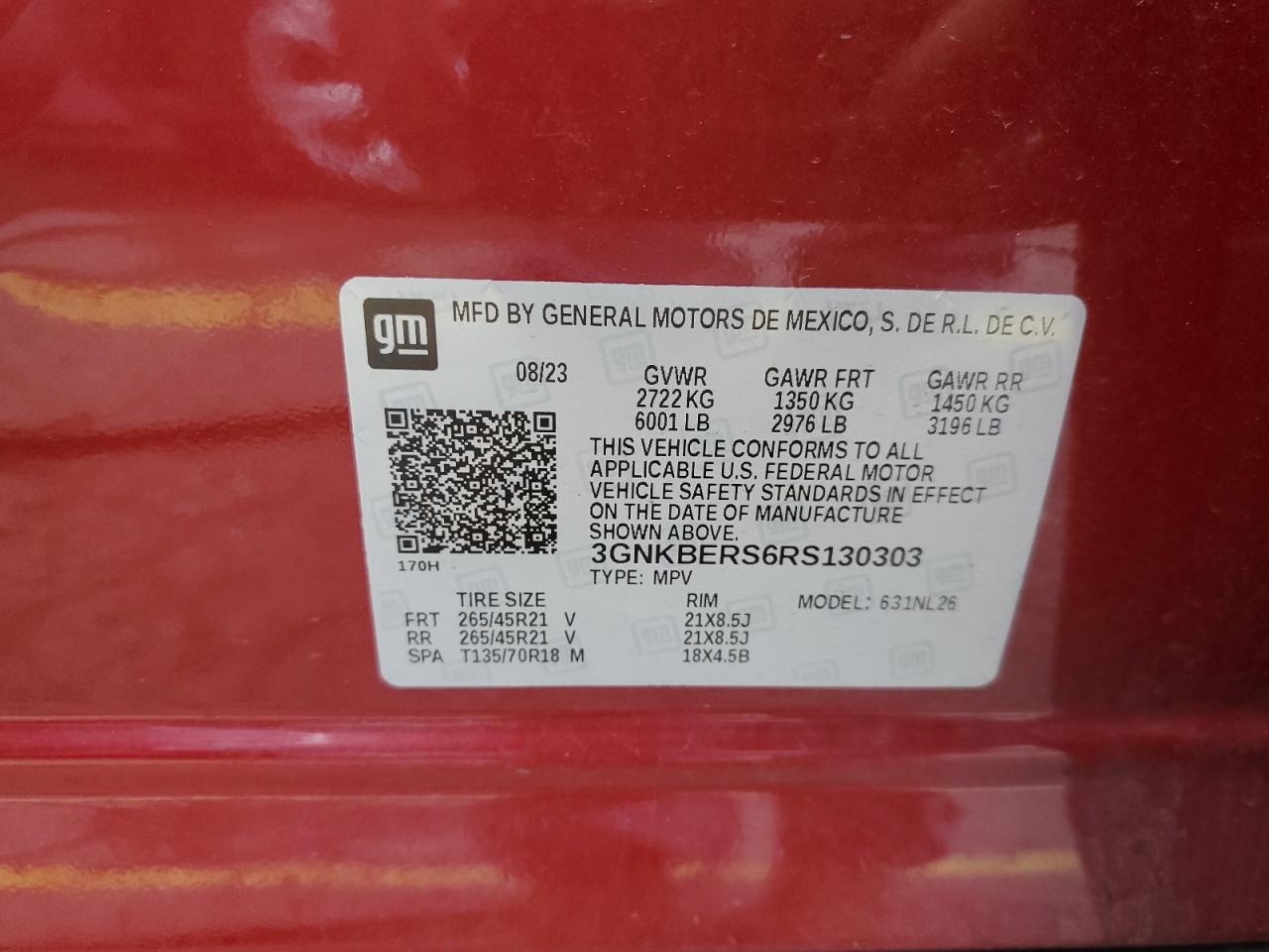 2024 Chevrolet Blazer Rs VIN: 3GNKBERS6RS130303 Lot: 89620725